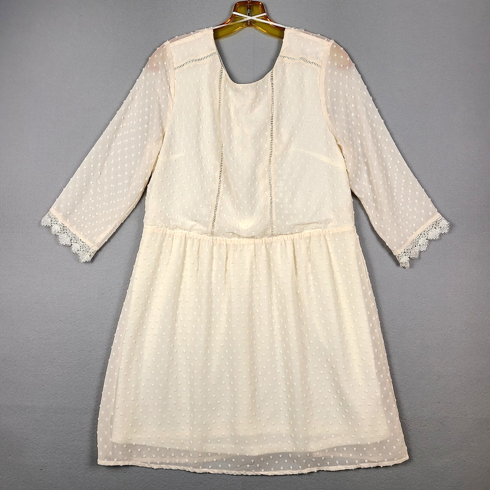 Q2 Collection Chiffon Minidress Ivory M (US 8) lace tie back embossed dots